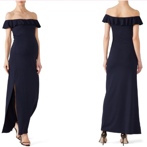 Susana Monaco Ruffle Slit Maternity Gown dress navy blue - M - Picture 1 of 9